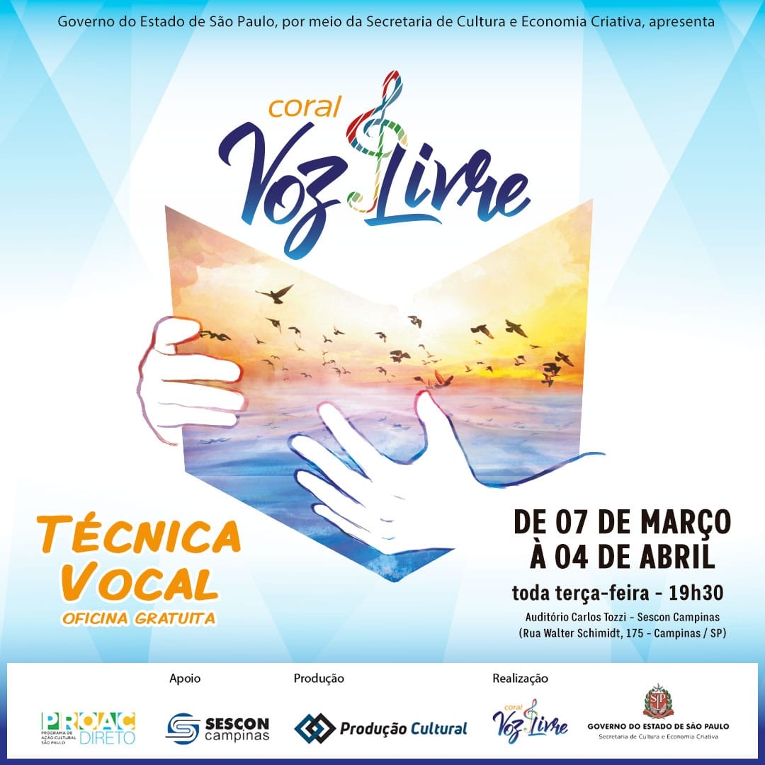 Projeto Coral Voz Livre oferece 50 vagas para oficina de técnica vocal Projeto Coral Voz Livre oferece 50 vagas para oficina de técnica vocal